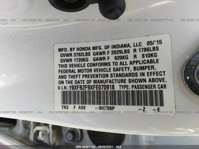 Photo 8 VIN: 19XFB2F9XFE070918 - HONDA CIVIC SEDAN 