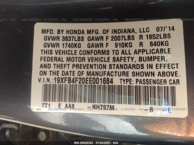 Photo 8 VIN: 19XFB4F20EE001684 - HONDA CIVIC HYBRID 