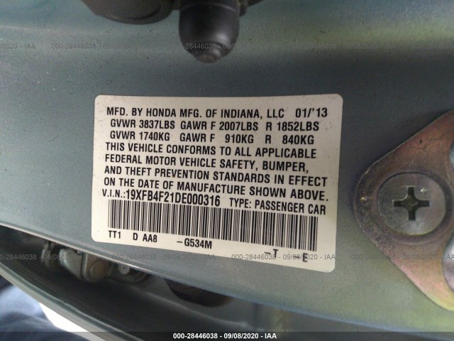 Photo 8 VIN: 19XFB4F21DE000316 - HONDA CIVIC HYBRID 