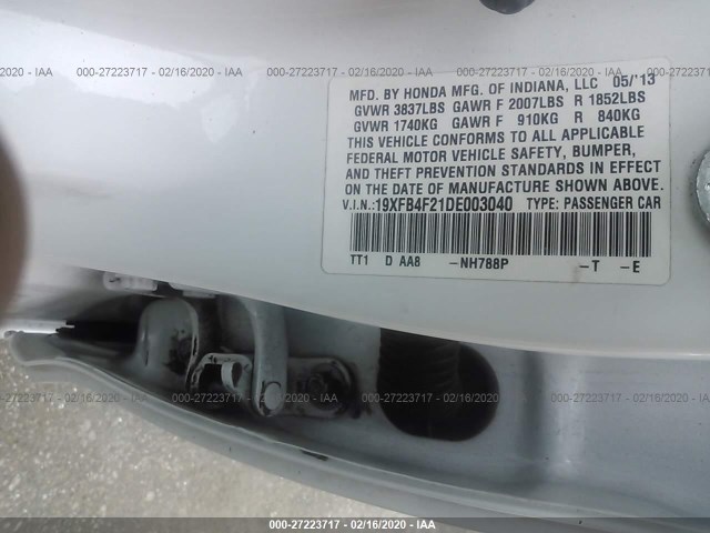 Photo 8 VIN: 19XFB4F21DE003040 - HONDA CIVIC HYBRID 