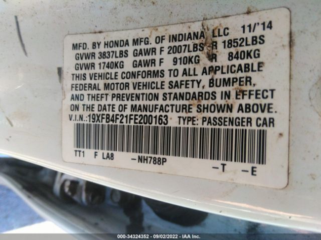 Photo 8 VIN: 19XFB4F21FE200163 - HONDA CIVIC HYBRID 