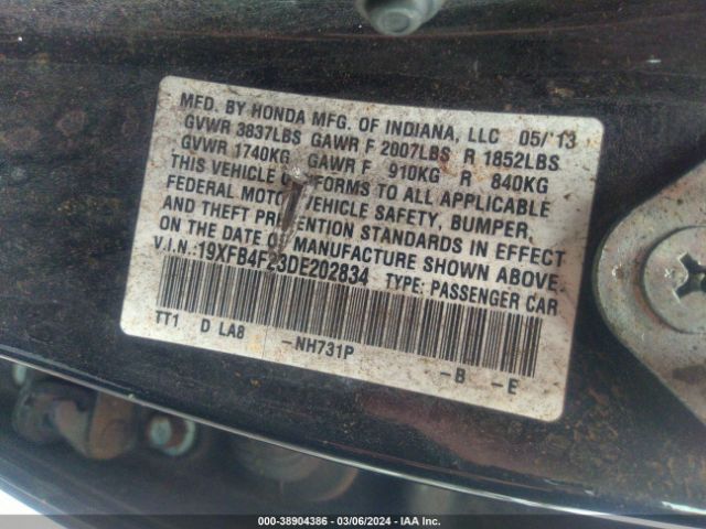 Photo 8 VIN: 19XFB4F23DE202834 - HONDA CIVIC HYBRID 