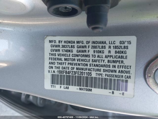 Photo 8 VIN: 19XFB4F23FE201105 - HONDA CIVIC 