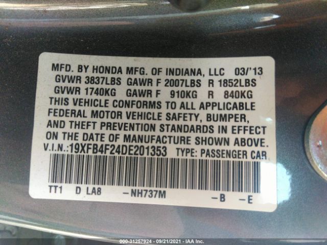 Photo 8 VIN: 19XFB4F24DE201353 - HONDA CIVIC HYBRID 