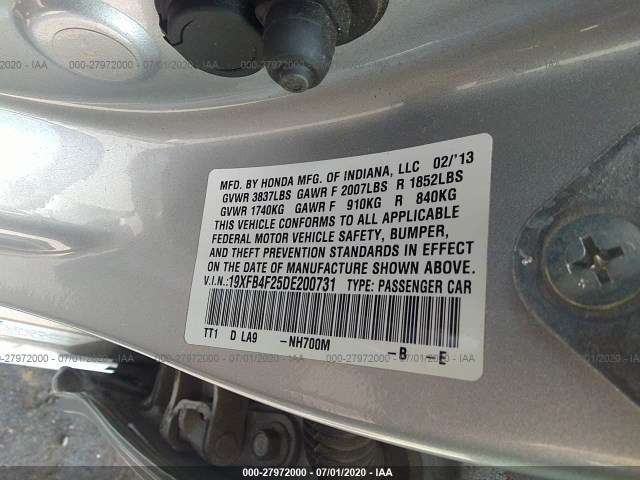 Photo 8 VIN: 19XFB4F25DE200731 - HONDA CIVIC HYBRID 