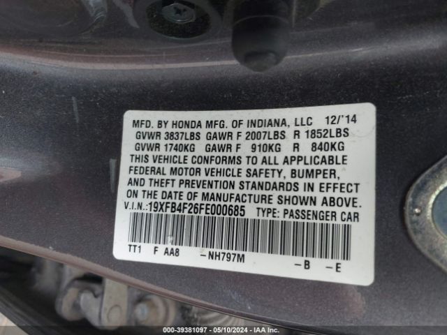 Photo 8 VIN: 19XFB4F26FE000685 - HONDA CIVIC HYBRID 