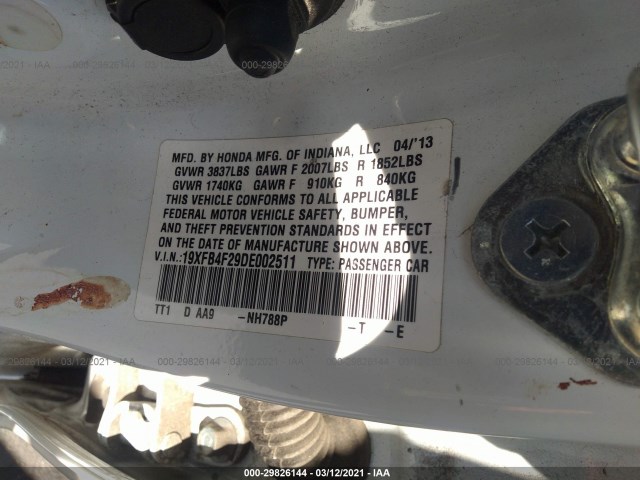 Photo 8 VIN: 19XFB4F29DE002511 - HONDA CIVIC HYBRID 