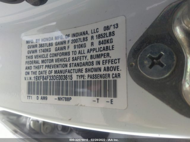 Photo 8 VIN: 19XFB4F33DE003615 - HONDA CIVIC HYBRID 