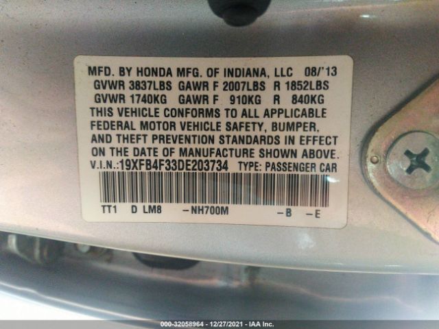 Photo 8 VIN: 19XFB4F33DE203734 - HONDA CIVIC HYBRID 