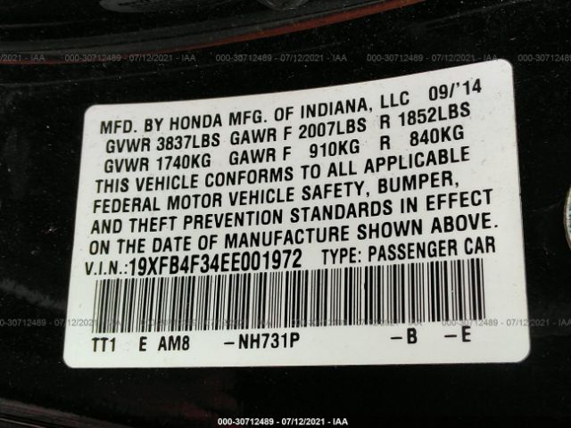 Photo 8 VIN: 19XFB4F34EE001972 - HONDA CIVIC HYBRID 