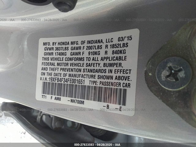 Photo 8 VIN: 19XFB4F34FE001651 - HONDA CIVIC HYBRID 