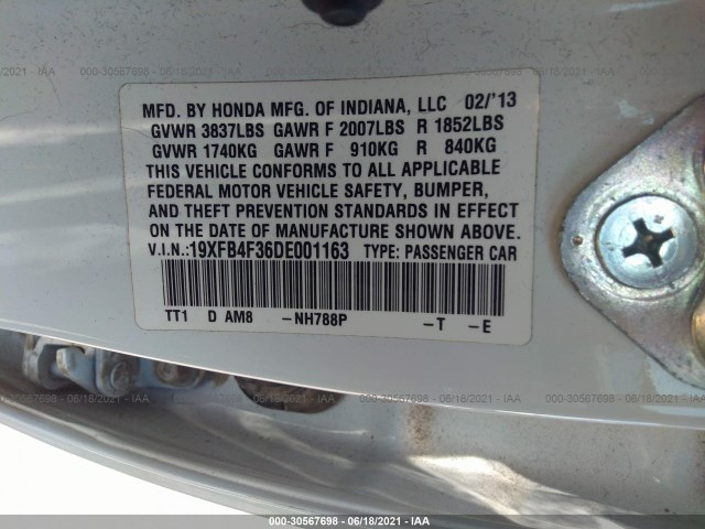 Photo 8 VIN: 19XFB4F36DE001163 - HONDA CIVIC HYBRID 