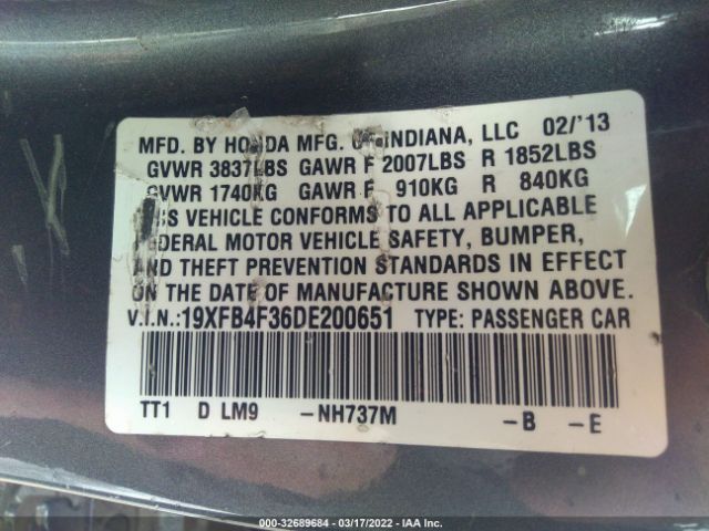 Photo 8 VIN: 19XFB4F36DE200651 - HONDA CIVIC HYBRID 