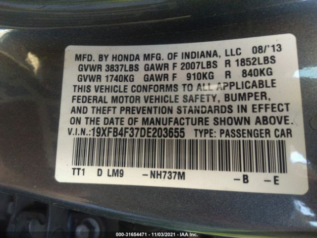 Photo 8 VIN: 19XFB4F37DE203655 - HONDA CIVIC HYBRID 