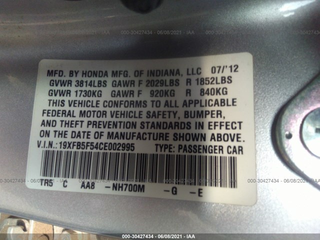 Photo 8 VIN: 19XFB5F54CE002995 - HONDA CIVIC SDN 