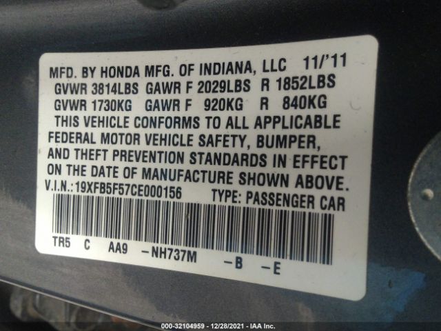 Photo 8 VIN: 19XFB5F57CE000156 - HONDA CIVIC SDN 