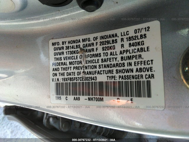 Photo 8 VIN: 19XFB5F57CE002943 - HONDA CIVIC SDN 