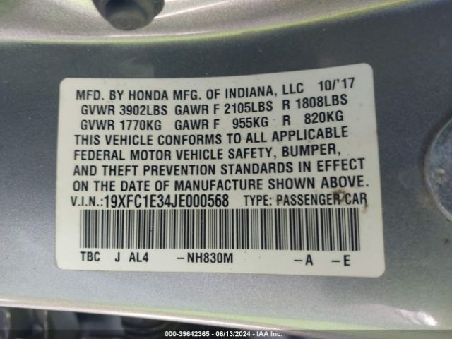 Photo 8 VIN: 19XFC1E34JE000568 - HONDA CIVIC 