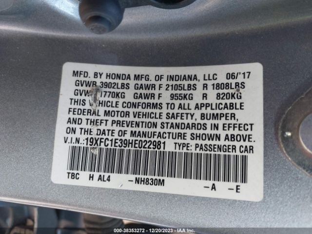 Photo 8 VIN: 19XFC1E39HE022981 - HONDA CIVIC 