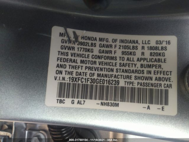 Photo 8 VIN: 19XFC1F30GE016239 - HONDA CIVIC SEDAN 