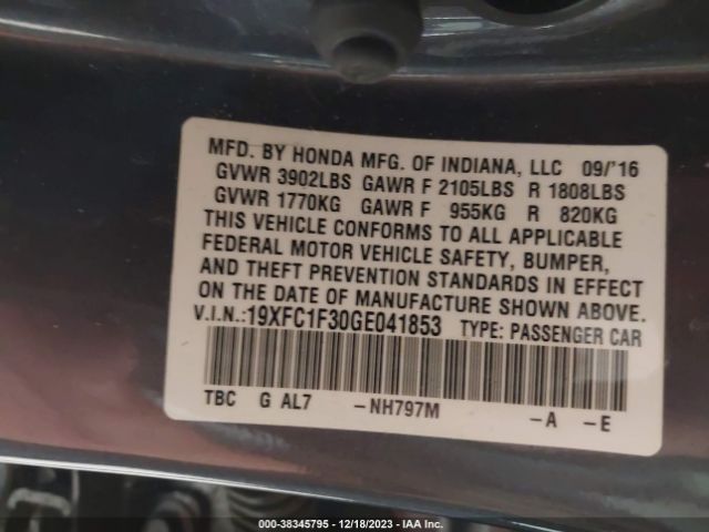 Photo 8 VIN: 19XFC1F30GE041853 - HONDA CIVIC 