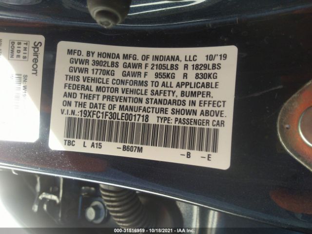 Photo 8 VIN: 19XFC1F30LE001718 - HONDA CIVIC SEDAN 