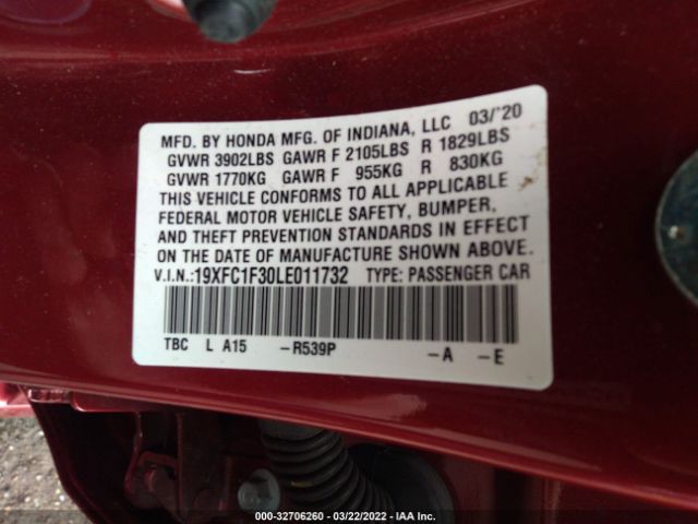 Photo 8 VIN: 19XFC1F30LE011732 - HONDA CIVIC SEDAN 