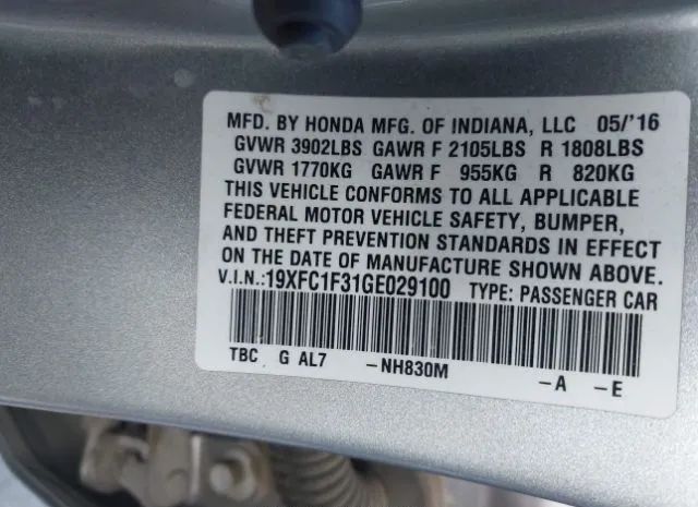 Photo 8 VIN: 19XFC1F31GE029100 - HONDA CIVIC 