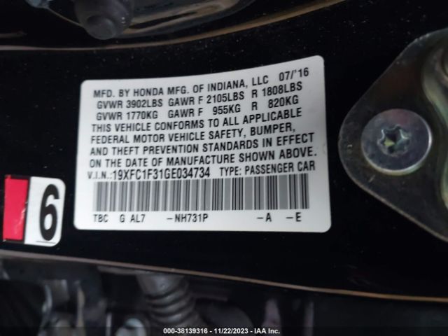 Photo 8 VIN: 19XFC1F31GE034734 - HONDA CIVIC 