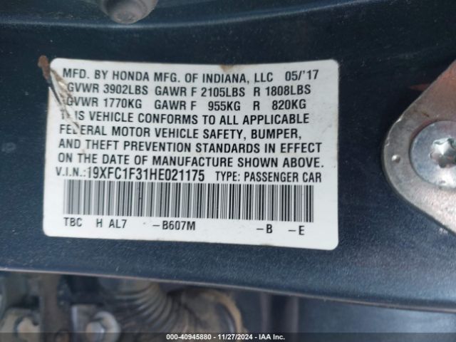 Photo 8 VIN: 19XFC1F31HE021175 - HONDA CIVIC 