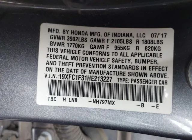 Photo 8 VIN: 19XFC1F31HE213227 - HONDA CIVIC 