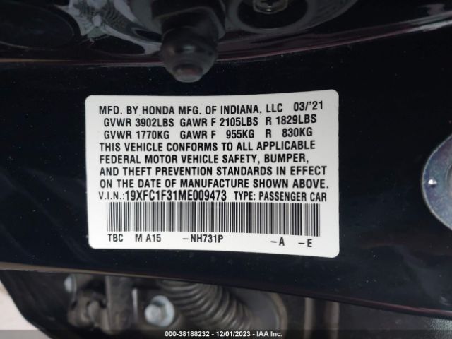 Photo 8 VIN: 19XFC1F31ME009473 - HONDA CIVIC 