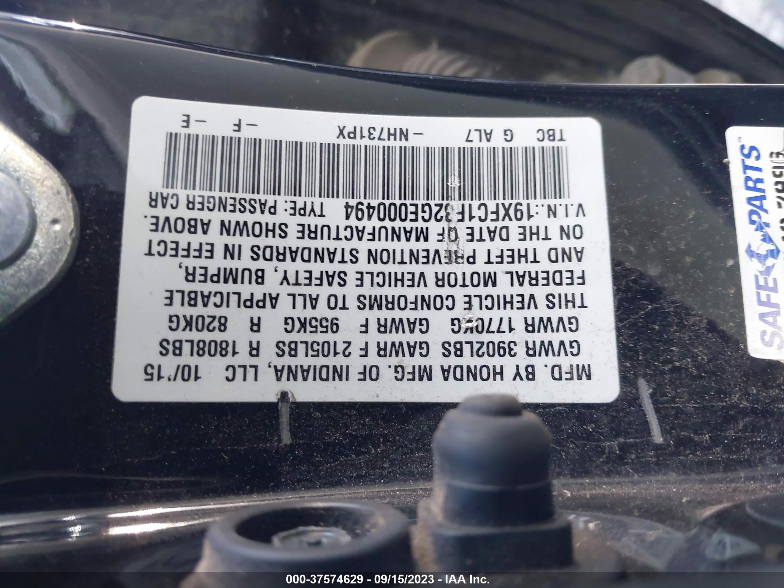 Photo 8 VIN: 19XFC1F32GE000494 - HONDA CIVIC 