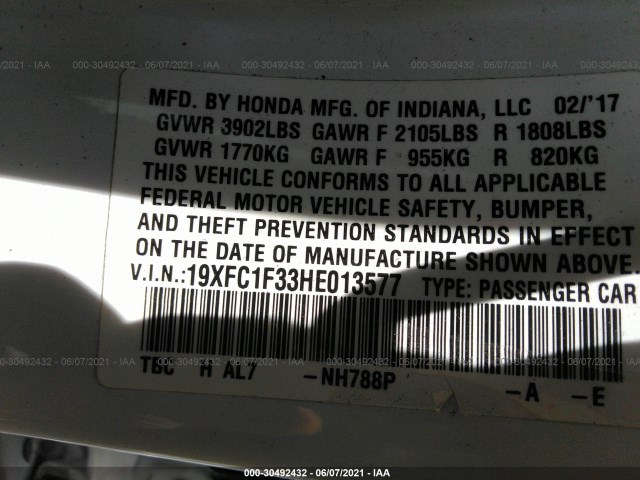 Photo 8 VIN: 19XFC1F33HE013577 - HONDA CIVIC SEDAN 