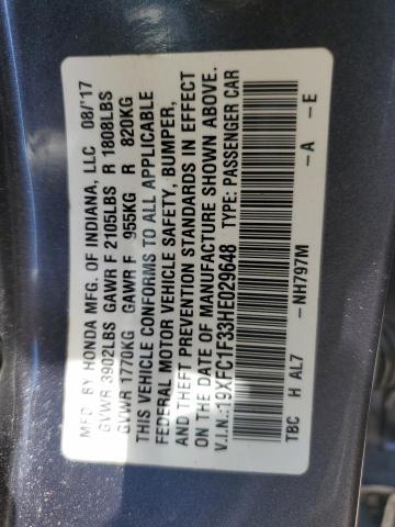 Photo 12 VIN: 19XFC1F33HE029648 - HONDA CIVIC 