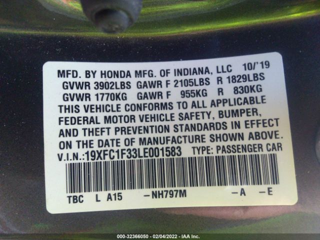 Photo 8 VIN: 19XFC1F33LE001583 - HONDA CIVIC SEDAN 