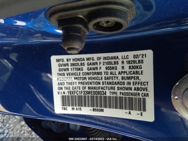 Photo 8 VIN: 19XFC1F33ME008034 - HONDA CIVIC SEDAN 