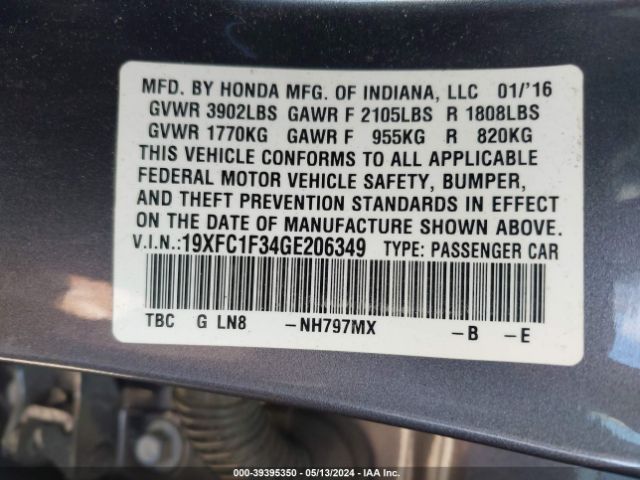 Photo 8 VIN: 19XFC1F34GE206349 - HONDA CIVIC 