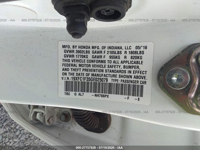 Photo 8 VIN: 19XFC1F35GE025079 - HONDA CIVIC SEDAN 