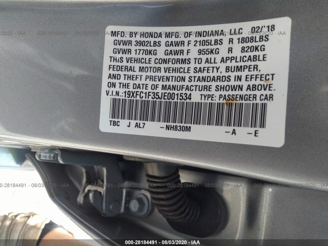 Photo 8 VIN: 19XFC1F35JE001534 - HONDA CIVIC SEDAN 