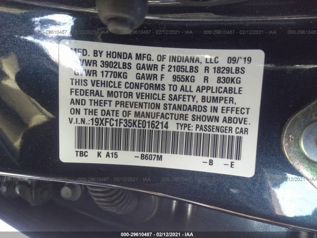 Photo 8 VIN: 19XFC1F35KE016214 - HONDA CIVIC SEDAN 