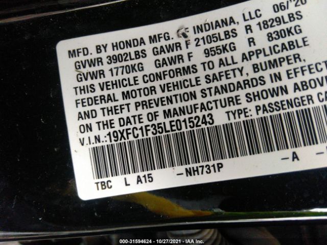 Photo 8 VIN: 19XFC1F35LE015243 - HONDA CIVIC SEDAN 