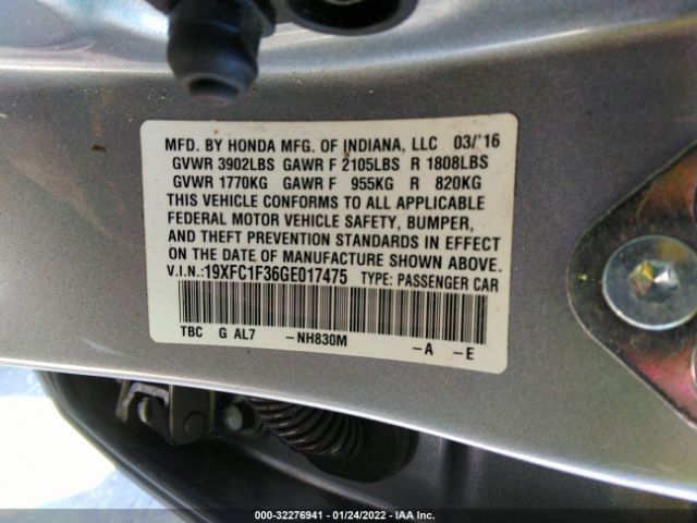 Photo 8 VIN: 19XFC1F36GE017475 - HONDA CIVIC SEDAN 