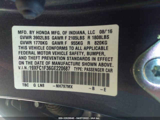 Photo 8 VIN: 19XFC1F36GE220687 - HONDA CIVIC SEDAN 