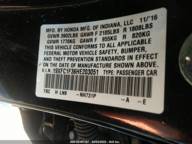 Photo 8 VIN: 19XFC1F36HE203051 - HONDA CIVIC SEDAN 