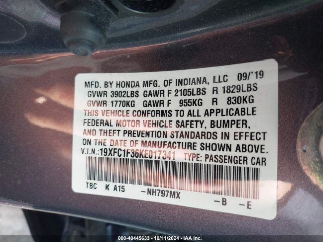 Photo 8 VIN: 19XFC1F36KE017341 - HONDA CIVIC 