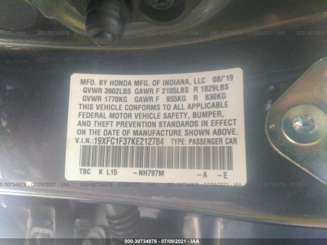 Photo 8 VIN: 19XFC1F37KE212784 - HONDA CIVIC SEDAN 