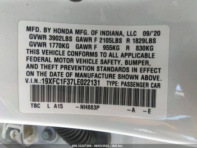 Photo 8 VIN: 19XFC1F37LE022131 - HONDA CIVIC SEDAN 