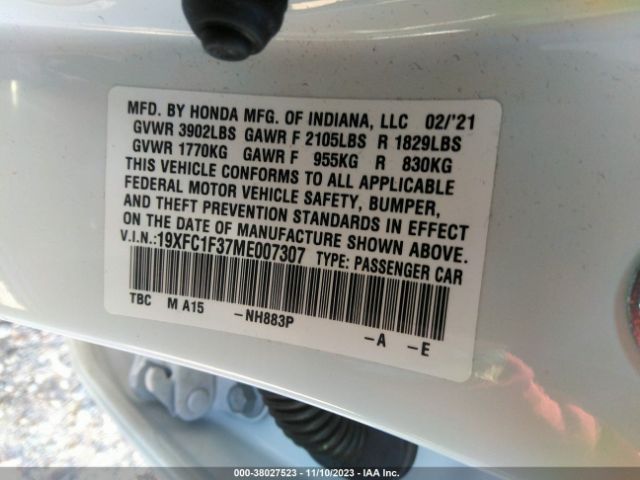 Photo 8 VIN: 19XFC1F37ME007307 - HONDA CIVIC SEDAN 