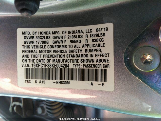 Photo 8 VIN: 19XFC1F38KE004204 - HONDA CIVIC SEDAN 